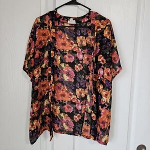 La Hearts Floral Kimono Blouse - Black, Orange, Pink, Purple